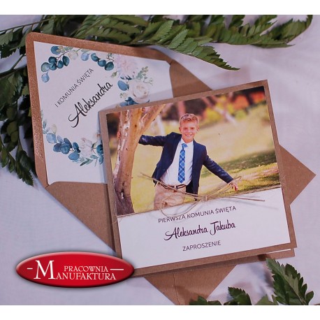 rustykalne zaproszenia na komunię