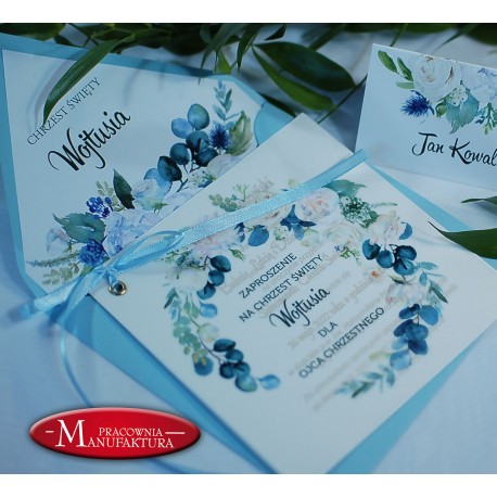 złocone zaproszenia na chrzest z kalką