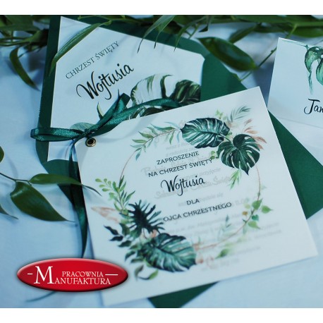 złocone zaproszenia na chrzest z kalką