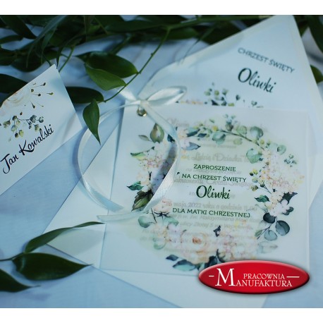 złocone zaproszenia na chrzest