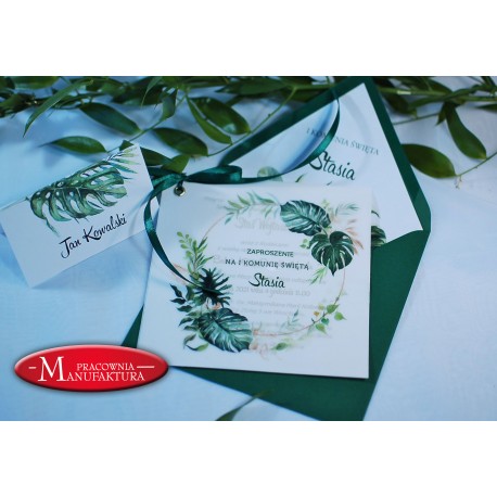 złocone zaproszenia na komunię z kalką