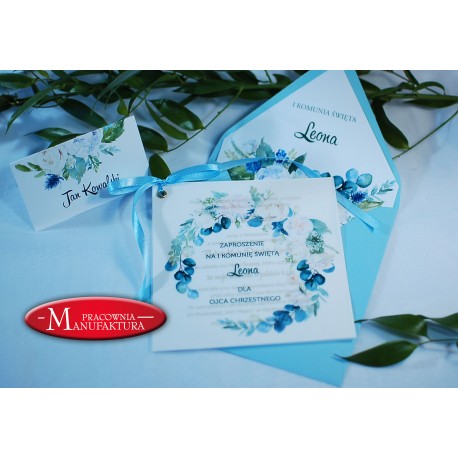 złocone zaproszenia na komunię z kalką