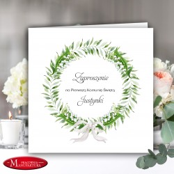 zaproszenia personalizowane na komunię z konwaliami