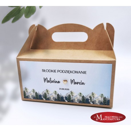 rustykalne pudełko na ciasto motyw gór