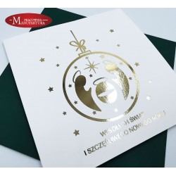złocony karnet świąteczny dla firmy z logo