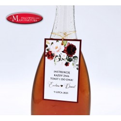 zawieszki na butelki, alkohol weselny pudrowy róż i bordo -  Sweet Rose