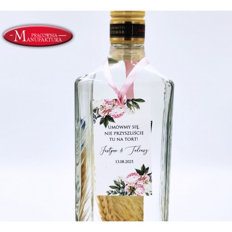 zawieszki na butelki, alkohol weselny  różowe piwonie i bez - Pink Peonies