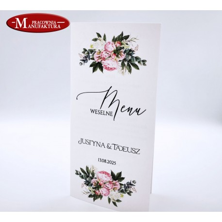 menu - różowe piwonie i bez - Pink Peonies