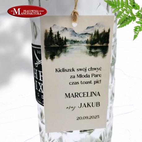 zawieszki na butelki, alkohol weselny z motywem gór