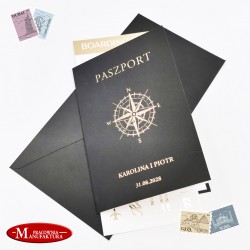 złocone zaproszenie z fotografią paszport kara pokładowa
