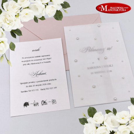 eleganckie zaproszenia ślubne z perełkami