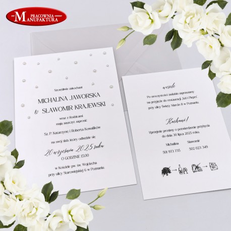 eleganckie zaproszenia ślubne z perełkami