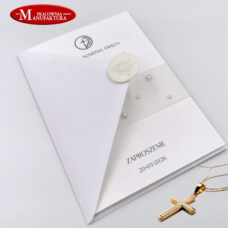 delikatne zaproszenia na komunię, chrzest z perełkami