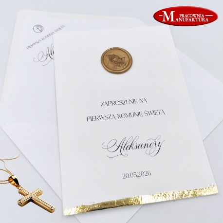 delikatne zaproszenia na komunię, chrzest ze stemplem