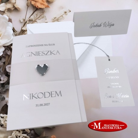 eleganckie zaproszenia ślubne srebrzone