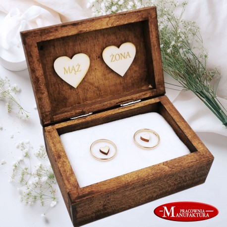 DREWNIANE PUDEŁKO NA OBRĄCZKI, SZKATUŁKA, WELUR