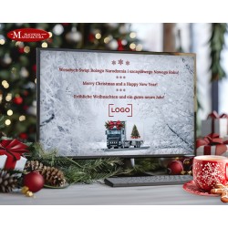 świąteczna kartka elektroniczna, e-kartka, kartka cyfrowa z logo firmy Christmas truck