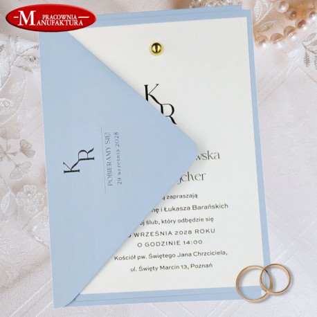 nowoczesne, minimalistyczne zaproszenia ślubne dusty blue