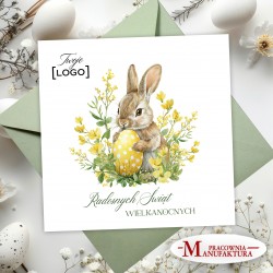 kartka wielkanocna, firmowy karnet świąteczny z logotypem bunny