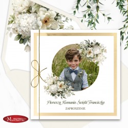 zaproszenia na komunię, bierzmowanie, chrzest ze zdjęciem personalizowane, white flowers