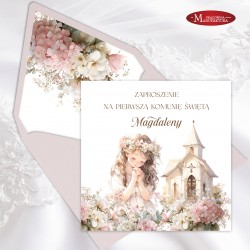 Zaproszenia na Pierwszą Komunię Świętą dla dziewczynki KWIATOWE