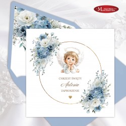 urocze zaproszenia na chrzest z aniołkiem dla chłopca