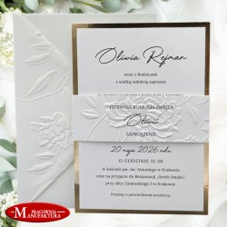 eleganckie zaproszenia z wytłoczonym motywem piwoni na komunię, chrzest