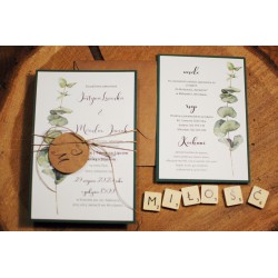 Zaproszenia ślubne otwarte/jednokartkowe z eukaliptusem