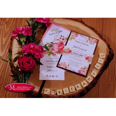 Zaproszenia ślubne otwarte/jednokartkowe z kwiatami
