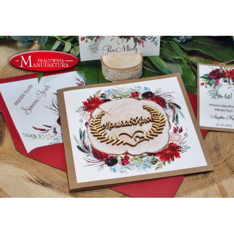 zaproszenia ślubne z drewnem